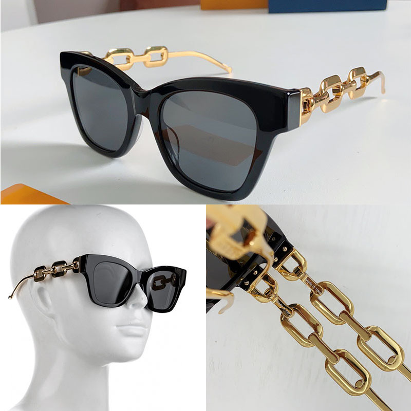 Designer Luxury Women Edge Large Square Sunglasses House style metal chain link mirror legs chain link with floral logo carving gradient Z1631 le-image-929074375