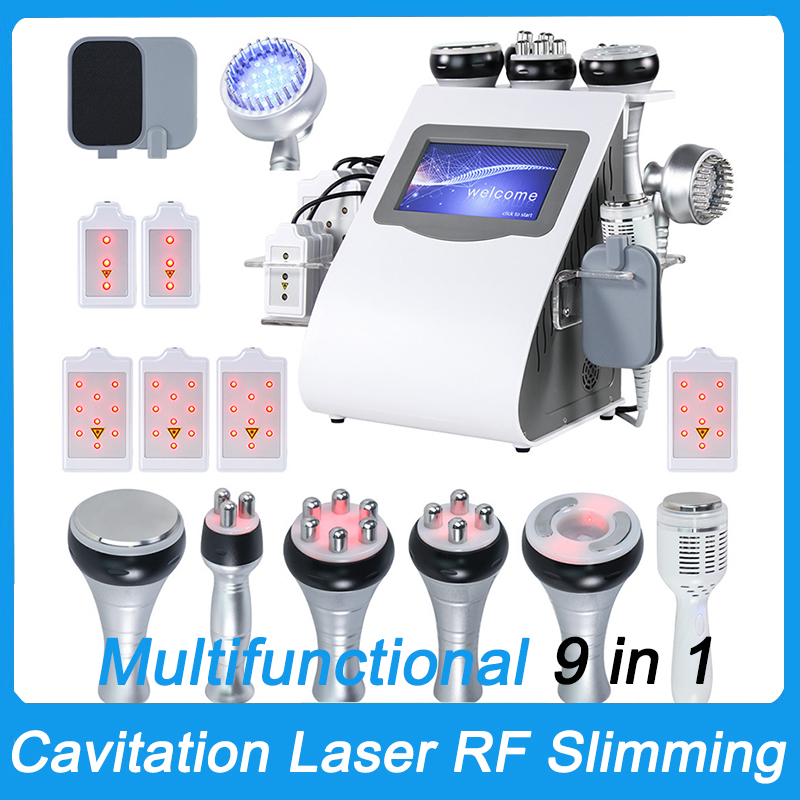 RF Lifting Tool 40K 9 in 1 Cavitation Ultrasonic Body Slimming Machine Multi-Polar Radio Frequency Skin Rejuvenation Body Tightening Sculpting Vacuu