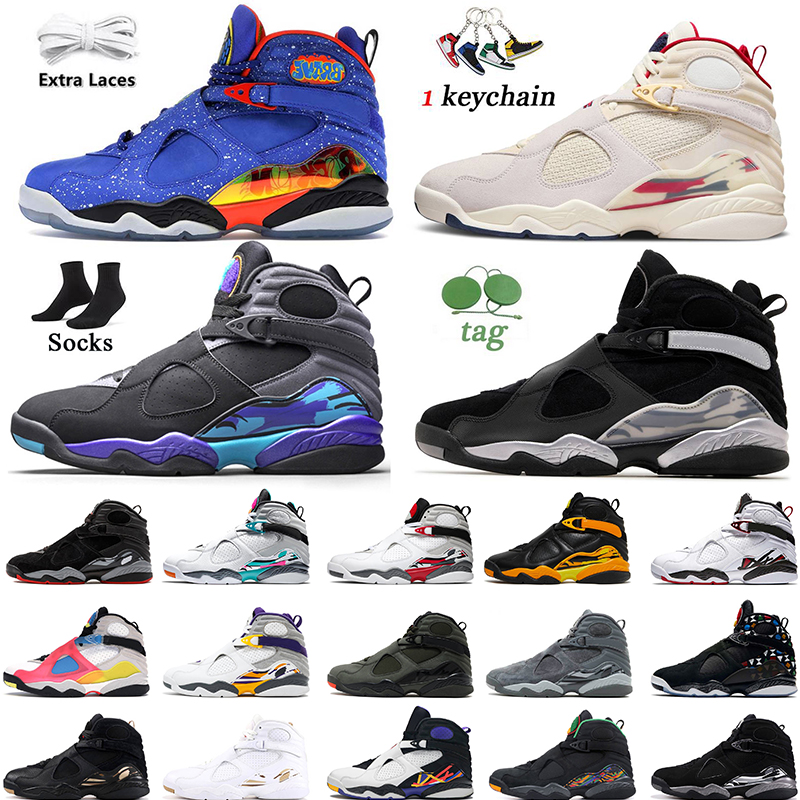 Jumpman 8 Jordans8 Chaussures de basket-ball Baskets pour hommes 8s Chrome Aqua Black South Sole Fly Mi Casa Es Su Trophée Formateurs Taille 13 C