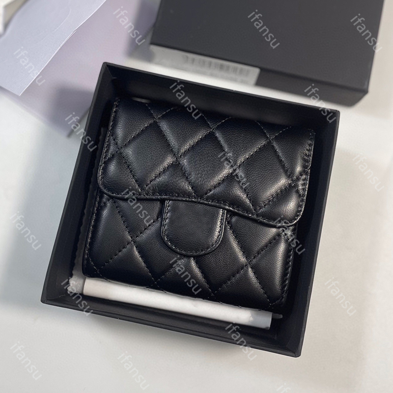 Fashion Design Women's Luxury Classic Caviar Diamondback Buckle Zero Wallet Leather Multi Card Slot Double Letter Card Bag 50086 Black-image-929404326