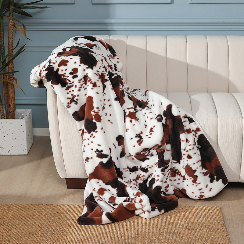 Soft Cow Print Furry Blanket Throw For Bedroom Living Room Sofa Couch Bed Faux Fur Fleece Blankets-image-932577044