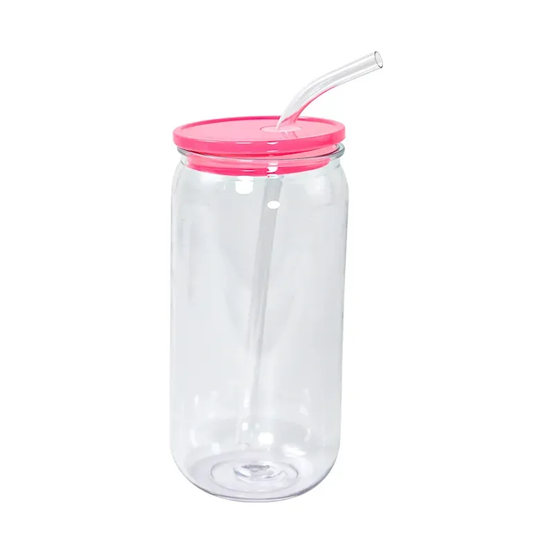 16oz Plastic Mason Jar PP acrylic single-layer cup with Straw 500ml Clear Mason Can PP Drinking Cup