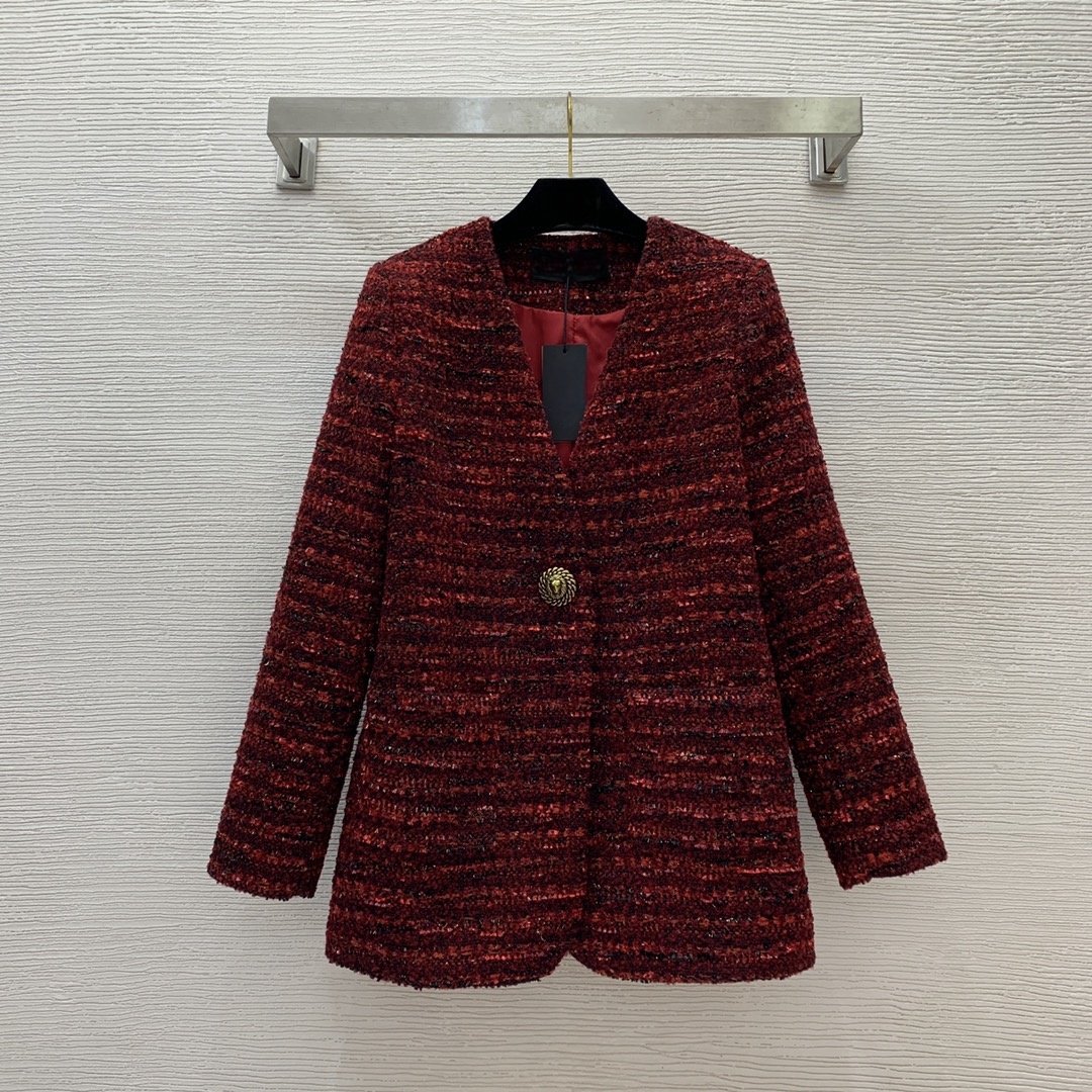 Women&#039;s Suits & Blazers Autumn and Winter New High end Customized Gold Thread Blended One Button V-neck Coarse Tweed Coat-image-784137802