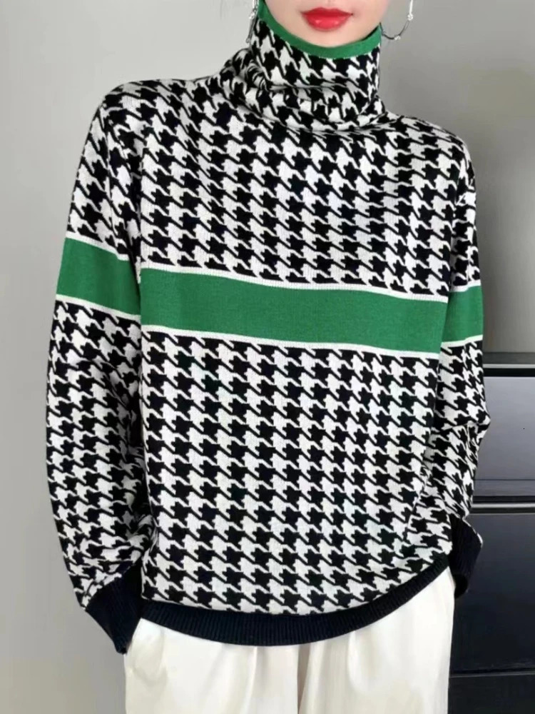 Womens Sweaters Winter Clothing Turtle Neck Sweater Warm Pull Commuting Elegant Loose Casual Retro Contrast Color Top 231215