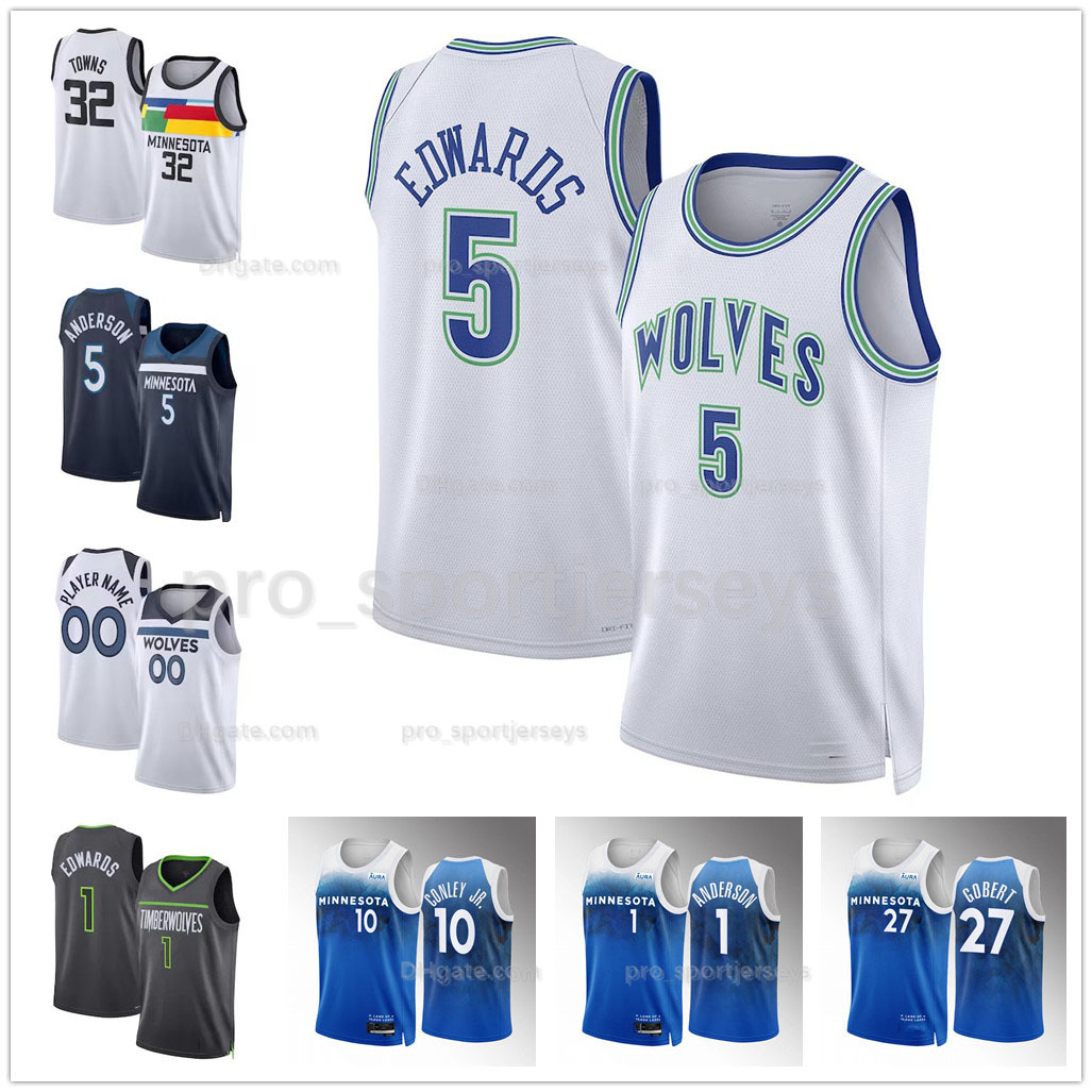 Youth 5 Anthony Edwards Basketball Jerseys Men MIN Minnesotas Karl-Anthony Towns Timberwolve Jaden McDaniels Rudy Gobert Kyle Anderson Kids City-image-929742719