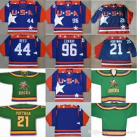 College wear Mighty Ducks D2 Movie Team USA Hockey Jersey 21 Dean Portman 44 Fulton Reed 96 Charlie Conway Men`s 100% Stitched Ice Hockey Je