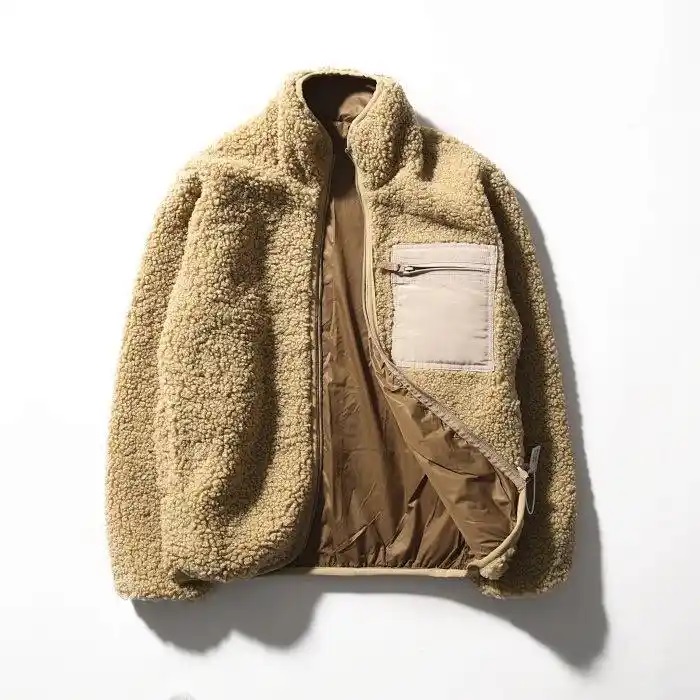 men&#039;s Custom Logo Solid Color Stand Collar Zipper Loose Hood Oversized Long Sleeve Sherpa Winter Coat Fleece Jacket Coat-image-929849882