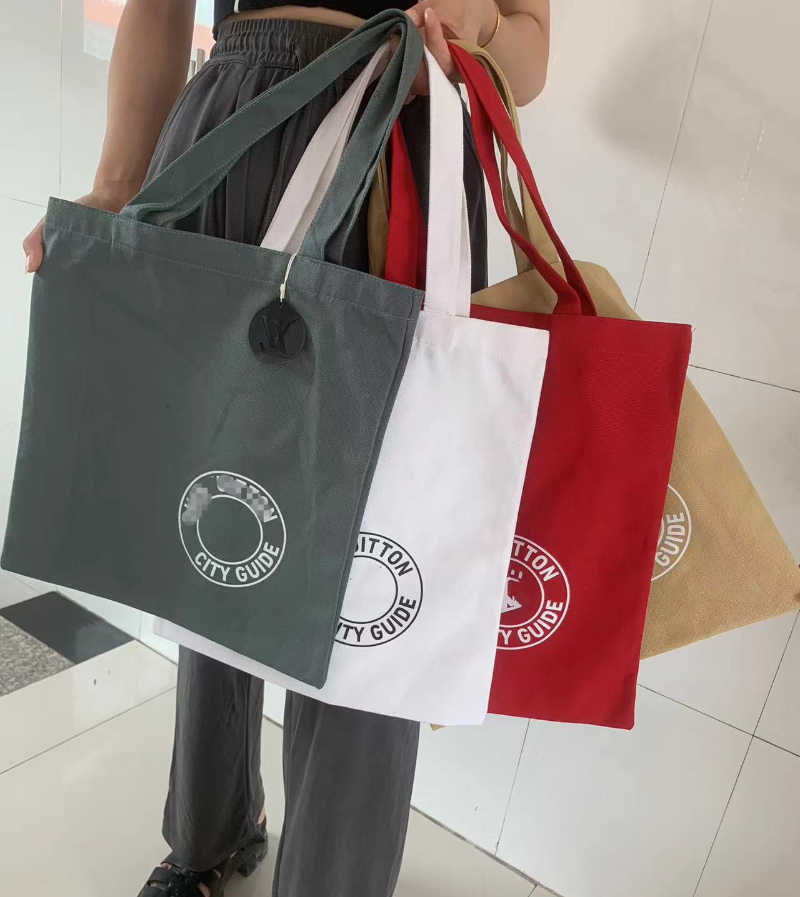 Letter Logo Print Canvas Bag Foldable Trendy Brand Tote Large Capacity Bag-image-931183383