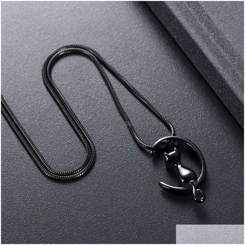 ijd10014 funnel gift box black cat necklace memorial urn locket for animal ashes holder keepsake jewelry stainless steel186o