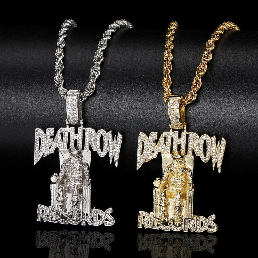 Pendant Necklaces Records Classic Music DEATHROW Chain Necklace for Men Women Full Zircon Prisoner Alphabet Hip Hop King Drop 231216-image-929847843