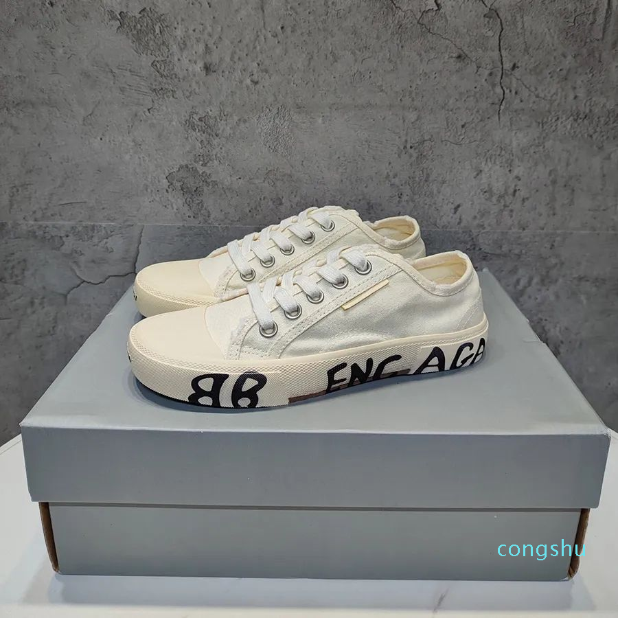 Balencaigashoe Casual Paris Designer Canvas Shoes Shoes Vintage Classic Black and White Pink Water Dyed High Trailer Canvas Shoes