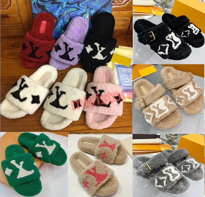 Sandales de créateurs pour femmes, pantoufles d'intérieur et d'extérieur, marque de laine, pantoufles d'automne et d'hiver, pantoufles chaudes à