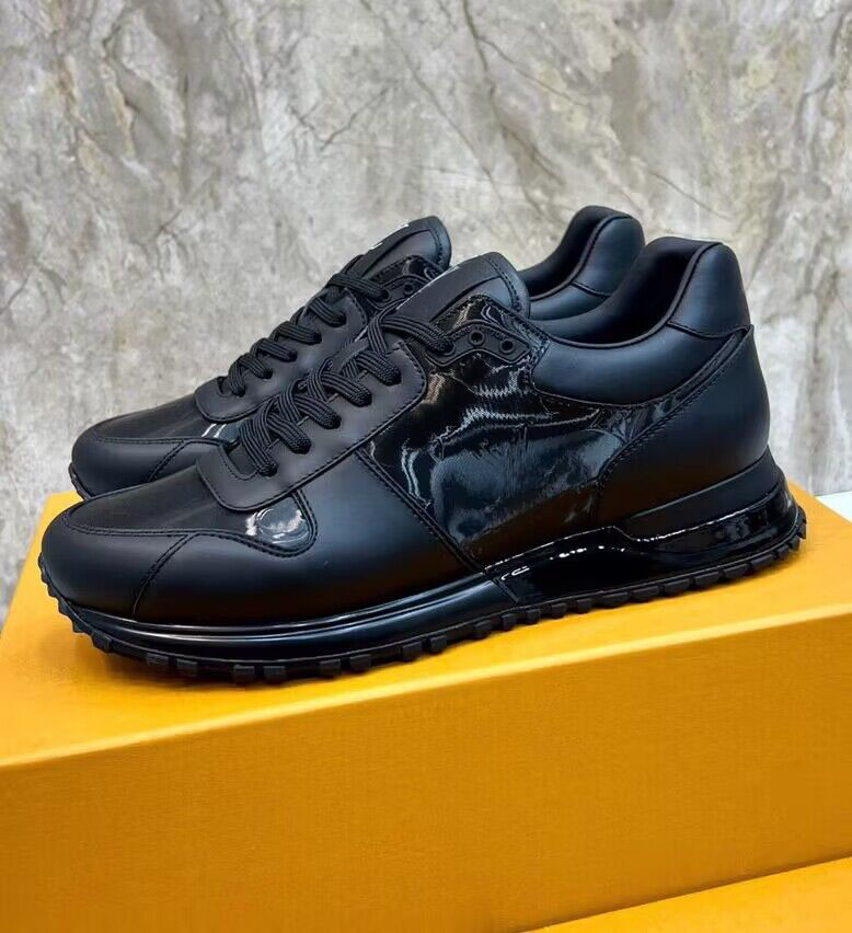 Run Away Men Sneakers Shoes White Black Grained Calfskin Leather Trainers Party Wedding Basket Rubber Sole Platform Skateboard Walking