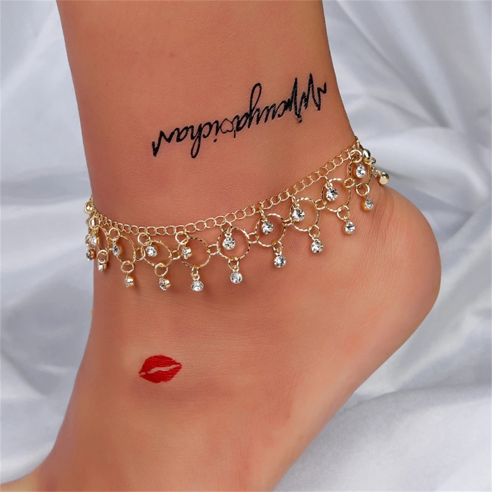 Charm Bracelets Bohemian Hollow Metal Ankle Bracelet for Women Double Layer Foot Chain Summer Beach Jewelry Accessories 231219