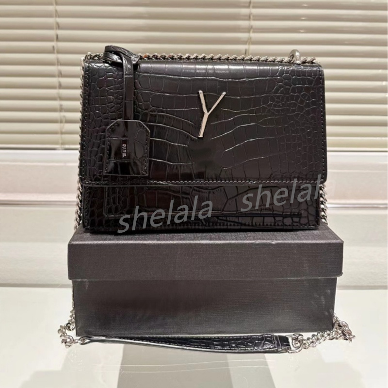 Woman Shoulder Bags crossbody chain bag luxury small flap purse Crocodile Alligator Pattern Gold Silver Letter 22cm-image-930591762