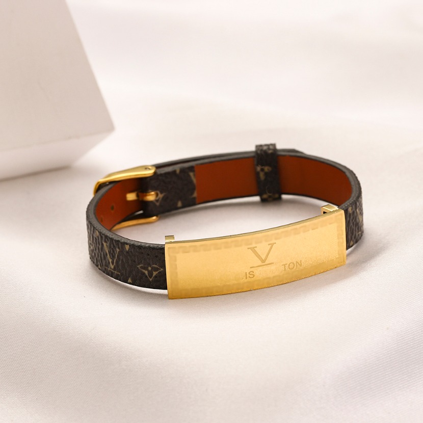 Bracelets de styliste pour hommes et femmes, bijoux en Faux cuir, plaqué or 18 carats, en acier inoxydable, cadeau de mariage, nouvelle collectio