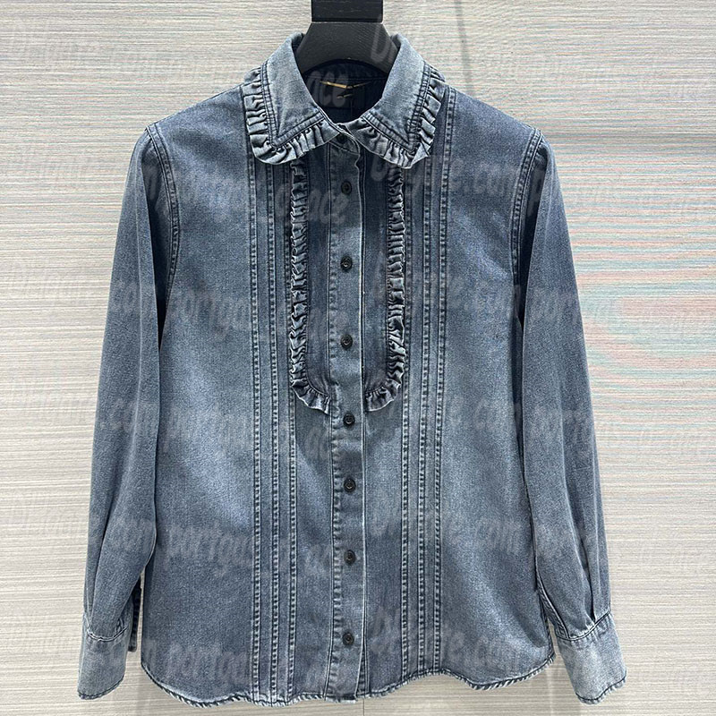 Blue Women Denin Jean Jacket Shirt Long Sleeve Tops Luxury Designer Woman Blouse Jackets