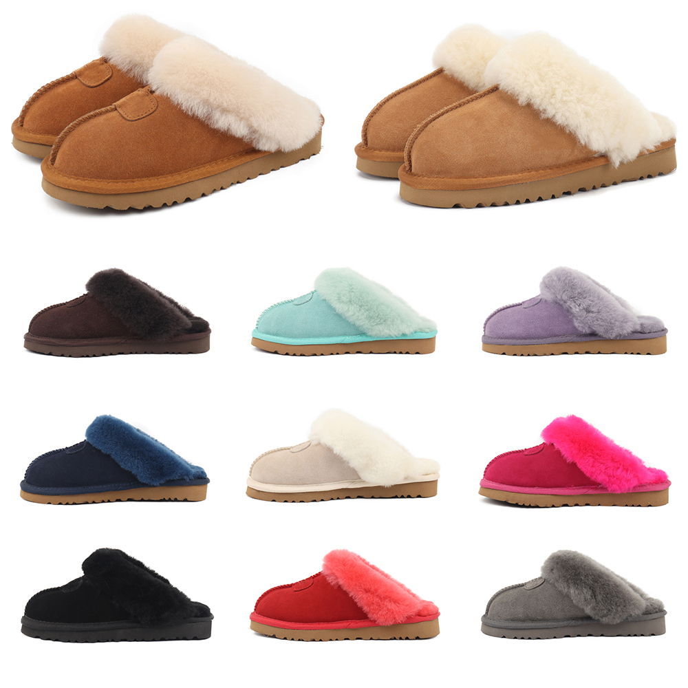 Designer ug Slippers Fur fluffy Slipper Cowhide Suede australian winter house ugh Boots Women Men Scuffs WGG fluffy Mules snow Booties Size 35-45
