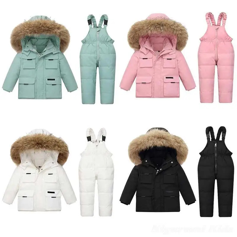 Winter Kids Clothes Set Boys Girl Ski Overall Baby Snow Jumpsuit 12 to 18M Green Pink White Black Children Down Jacket and Pants 231220 W251023-image-1081344523