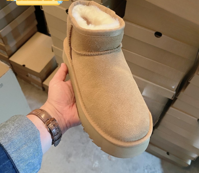 Hot Ultra Mini Platform Boots Chestnut Tasman Slippers Australia Snow Boot Designer Women Real Leather Thick Fur Fluffy Warm Winter Boots Tazz sp-image-930744648