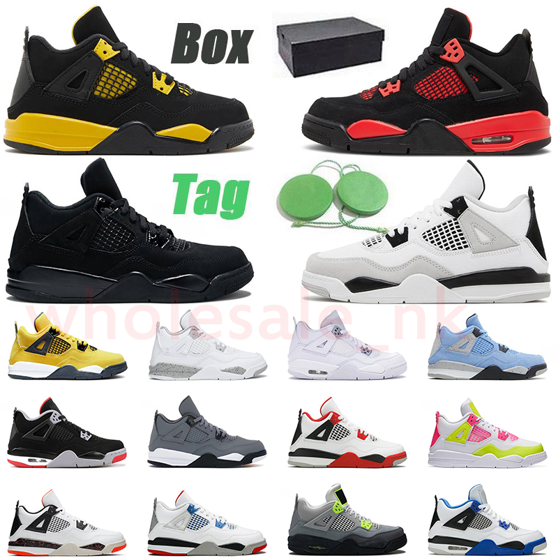 Kids Shoes 4s Nike Air Jordan 4 Travis Scott Off White [code ：L]Jumpman 4 Basketball Kid Black Cat Cool Grey University  Military Blue Trainers c