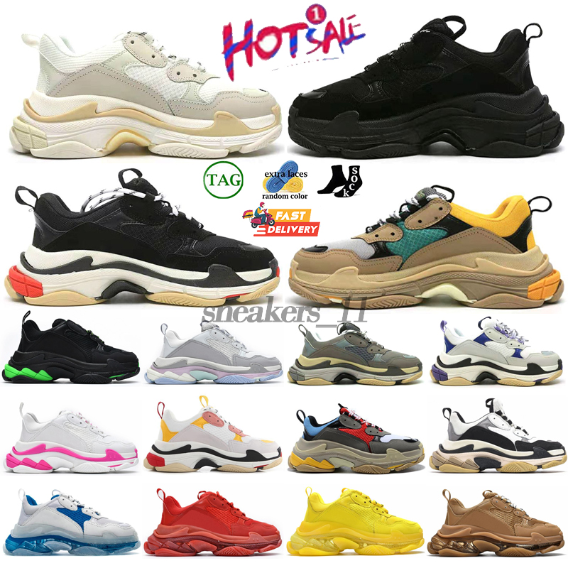 2024 triple s men women designer casual shoes platform sneakers clear sole black white grey red pink blue Royal Neon Green mens balanciagaslies t
