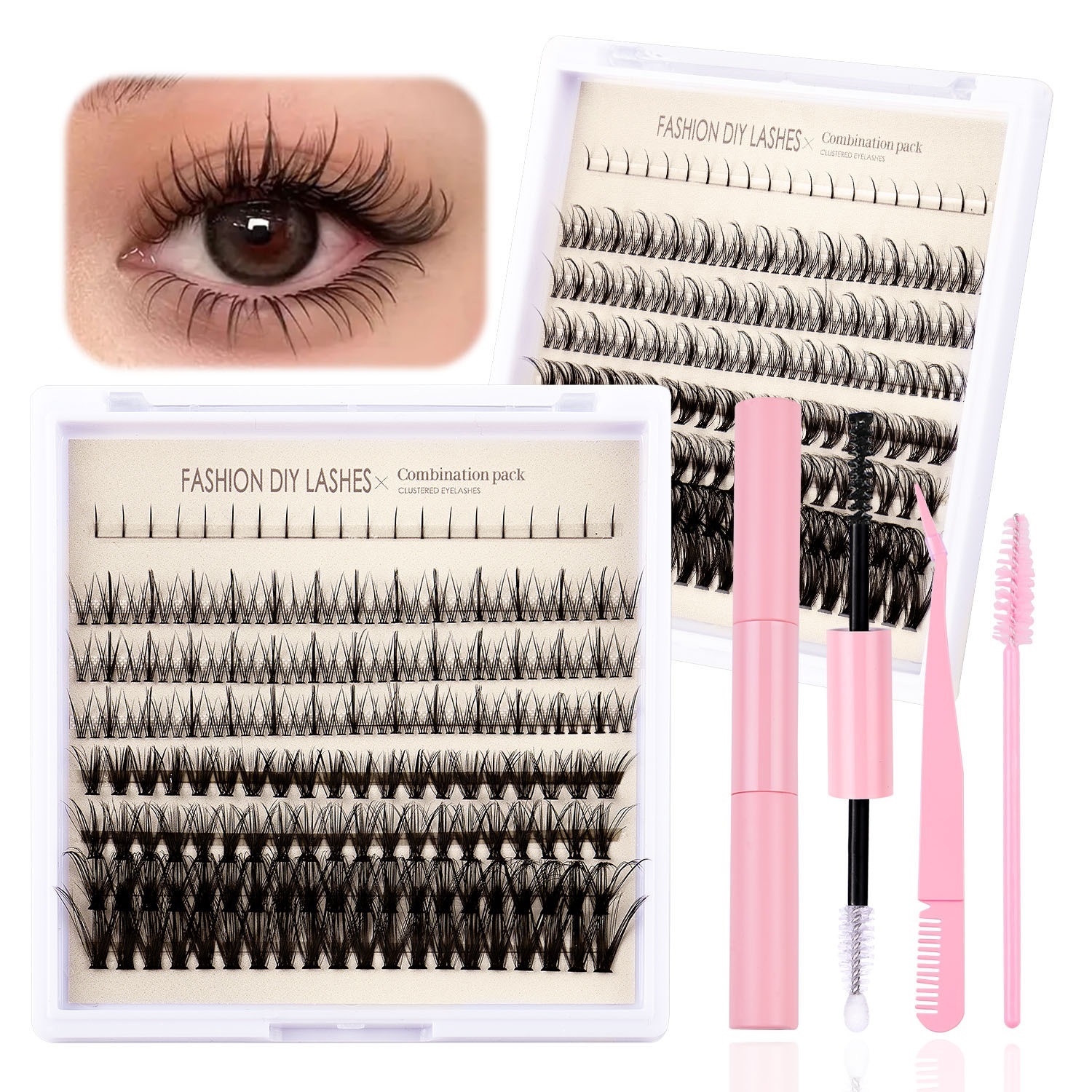 Cluster Lashes Extensions Kit 220Pcs Natural Dense DIY Segmented Eyelashes Soft Light Handmade Reusable Curling Grafted Fake Lashes Individual Ey-image-931096863
