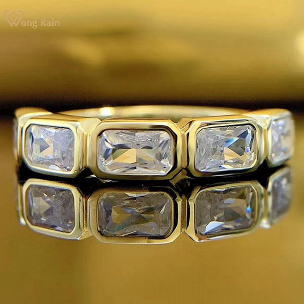 Wedding Rings Wong Rain 18K Gold Plated 925 Sterling Silver 2.5*5MM High Carbon Diamond Gemstone Wedding Band Jewelry Ring For Women Wholesale 23122
