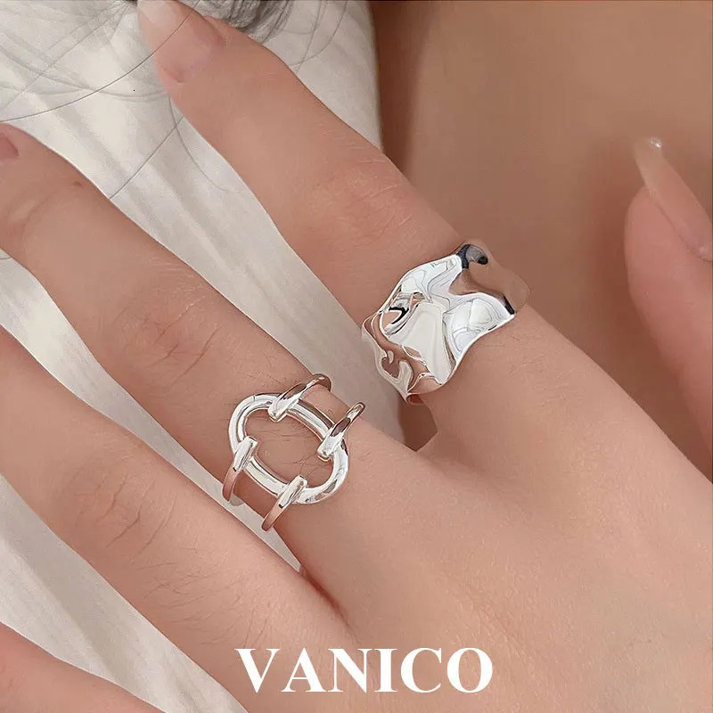 Wedding Rings Chunky Irregular Open Band Rings 925 Sterling Silver Korean Trendy Minimalist Simple Plain Wide Thick Adjustable Ring for Women 231222