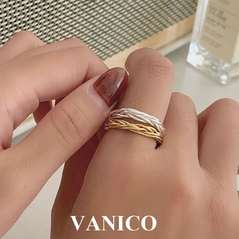 Wedding Rings Simple Rope Knot Twist Open Ring 925 Sterling Silver Gold Plated Korean Trendy Adjustable Plain Twisted Infinity Rings for Women 23122