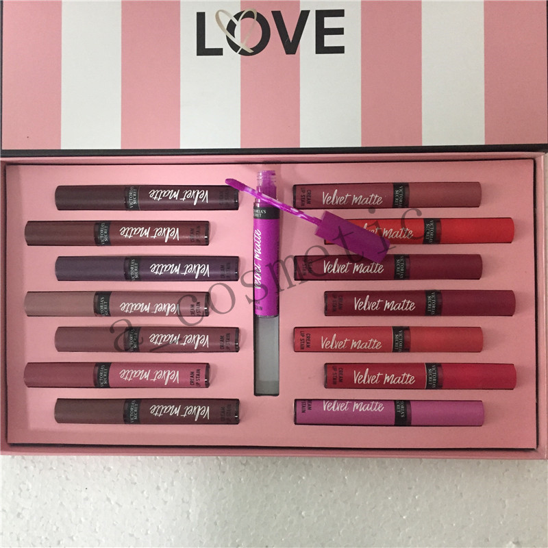 In stock!Lip Gloss Good Quality Love Matte Cream Stain Set Liquid Lipstick 15 Colors Long-Lasting Moisture Lipgloss Makeup Kits with bag R260812