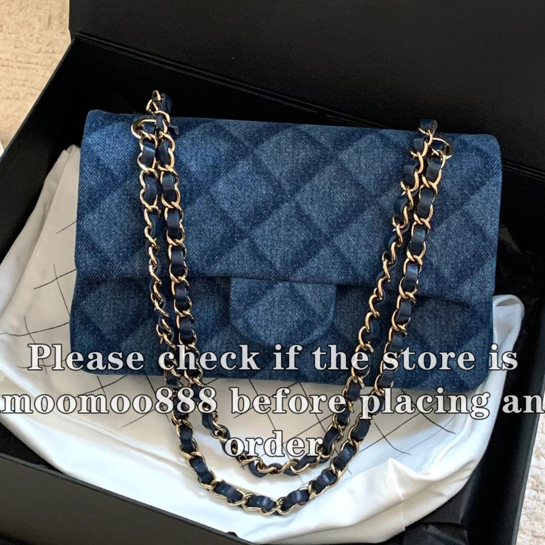12A All-New Mirror Quality Designer Classic Flap Bags 25cm Medium Womens Genuine Leather Blue Denim Quilted Purse Small Luxurys Handbags Shoulder