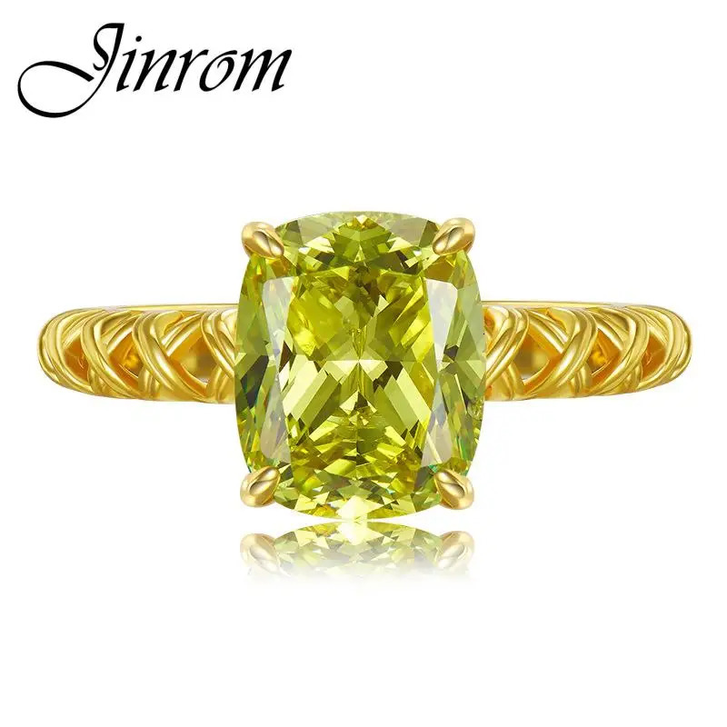 Wedding Rings Jinrom Vintage 18K Gold Plated 925 Sterling Silver 9*11mm Zircon Peridot Gemstone Wedding Fine Jewelry Ring for Women Gift 231222