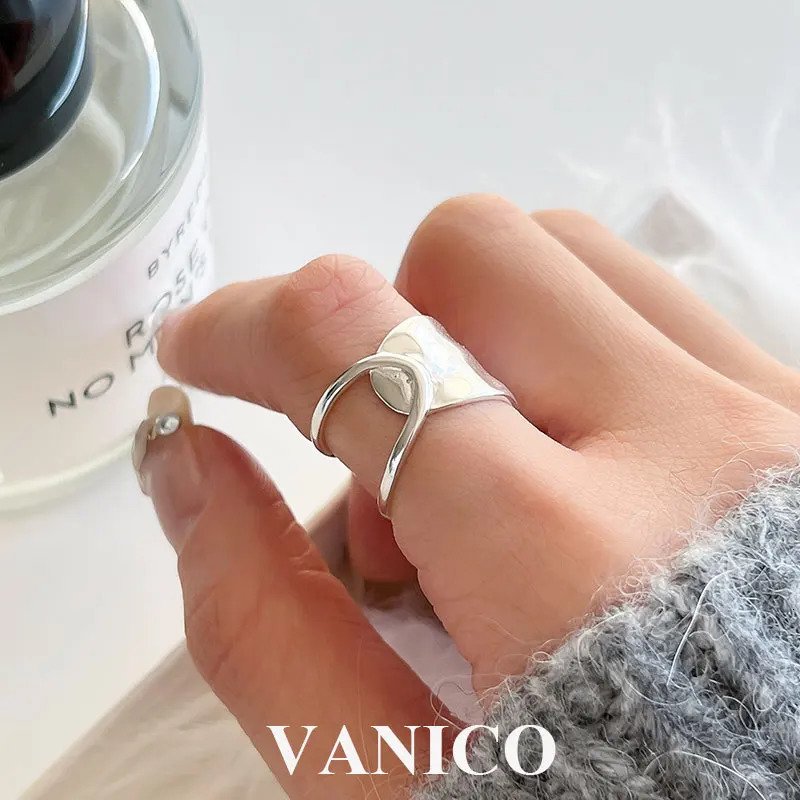 Wedding Rings Chunky Plain Open Ring 925 Sterling Silver Korean Trendy Minimalist Classic Simple Adjustable Rings Wide Bands Jewelry for Women 23122