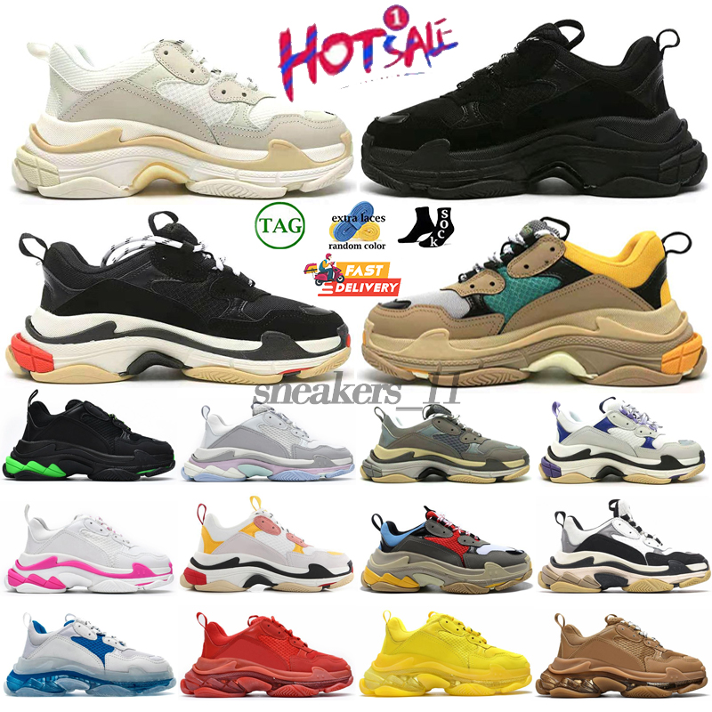 Triple s series men women designer casual shoes platform sneakers clear sole black white grey red pink blue Royal Neon Green mens trainers-image-931651889
