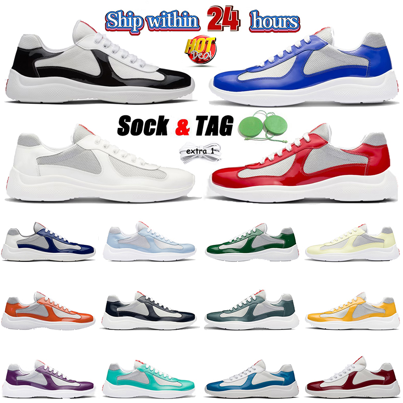 Men Women Americas Cup Xl Leather Running Shoes Sneakers High Quality Patent Leather Flat Trainers Black Mesh Lace-up Shoes Outdoor Runner Sport Sho