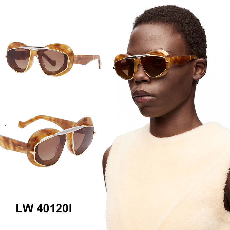 Hip hop trendy men and women designer Wing double frame sunglasses in acetate and metal temple with letter logo 40120I geometric gold metal borde-image-926802924