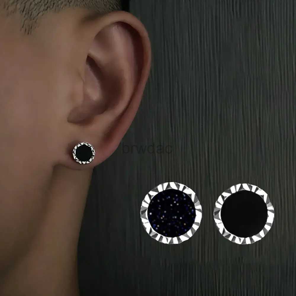 Stud Korean Black Rhinestone Stud Earring Hip Hop Punk Purple Sand Stone Earring For Men Simple Fashion Jewelry zln231226-image-932628871