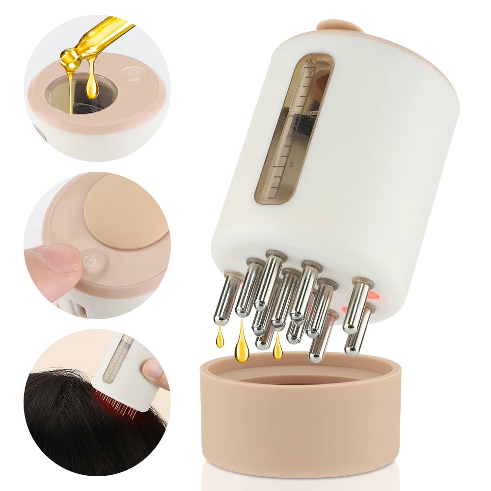 Micro-current Scalp Massage Comb Portable Medicine Liquid Oil Applicator LED Light Therapy Head Hair Growth Nourishing Massager 231227