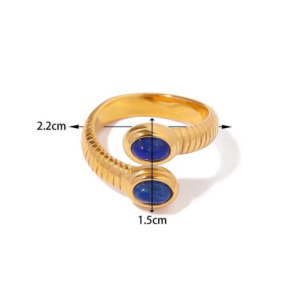 Europe and the United States cross-border court retro titanium steel ring jewelry high-grade sense light luxury small lapis Lazuli ring necklace-image-845304816