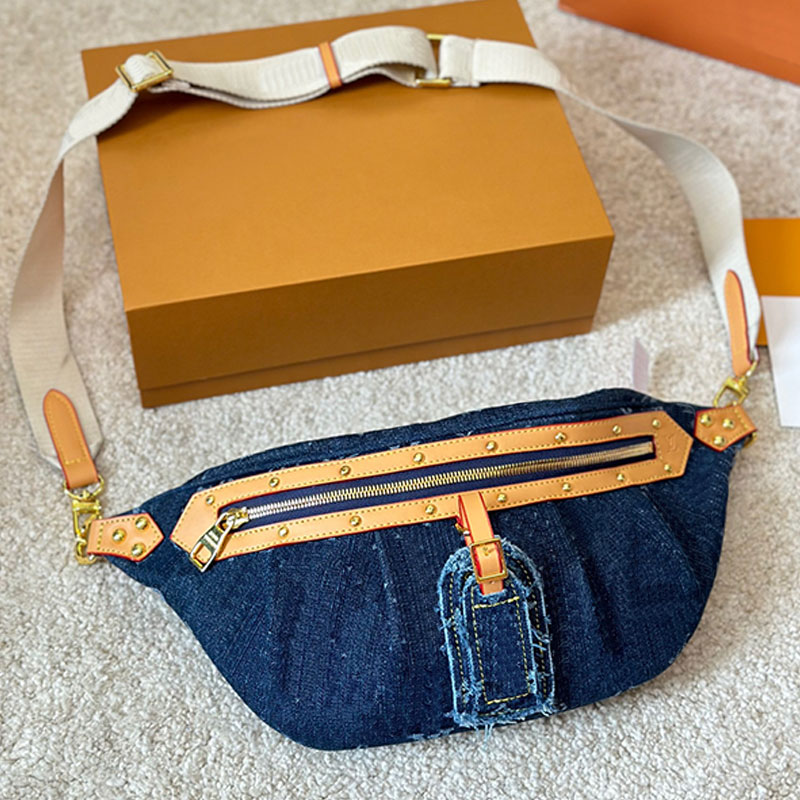 Hommes Taille Sac Portefeuille Designer Poitrine Sacs Classique Lettre Bumbag Femmes Cross Body Purse Denim Cuir Matériel Épaule Sac À Main Zippe