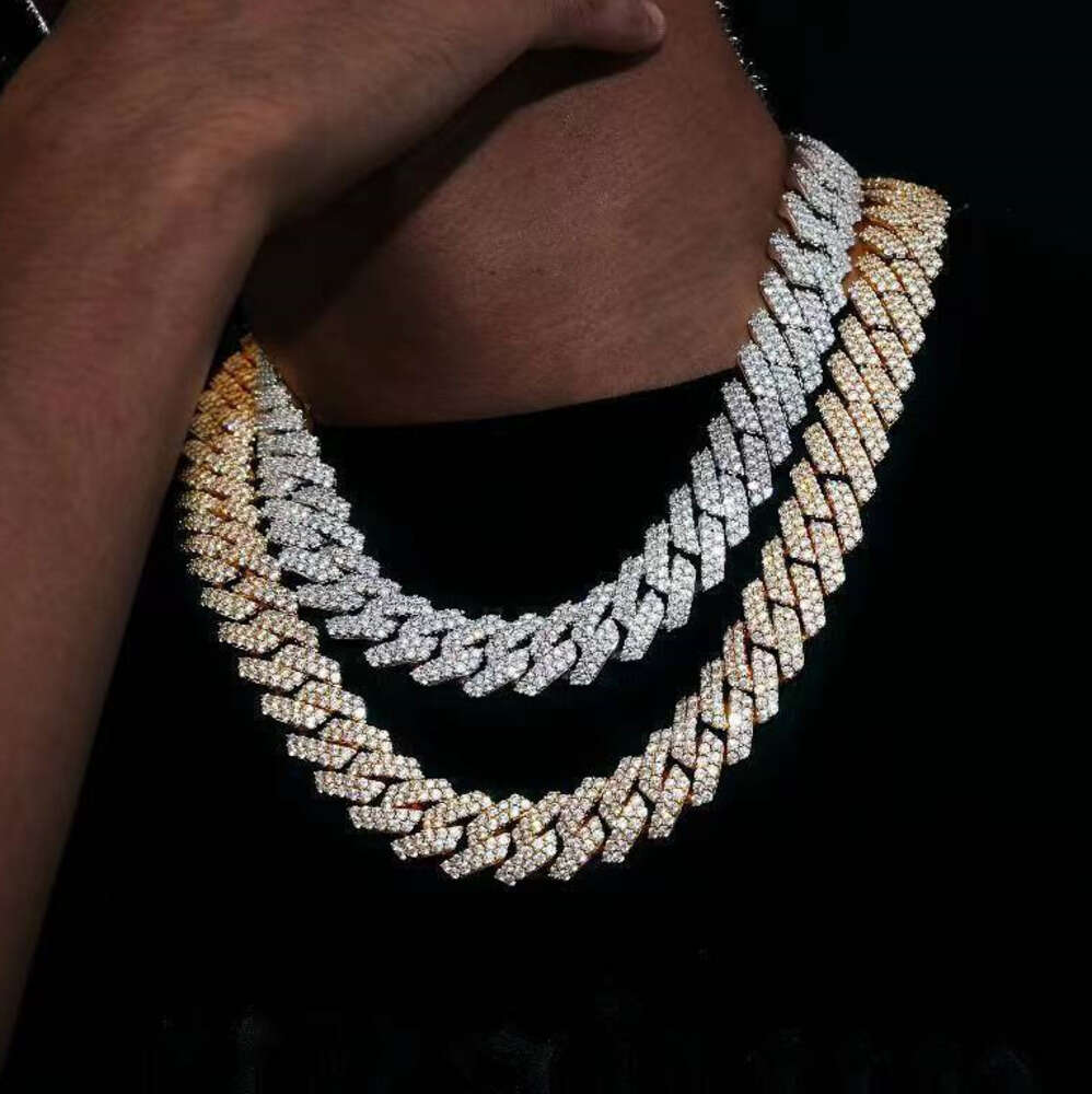 Thicker 20mm 4 Row Diamond 925 Sterling Silver Iced Out Prong Setting VVS Moissanite Cuban Link Chain
