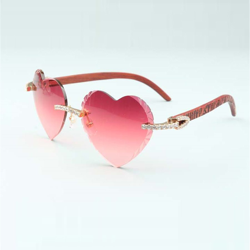 Ventes directes nouvelles lentilles de coupe en forme de coeur lunettes de soleil diamants sans fin 8300687 motif tigre branches en bois naturel