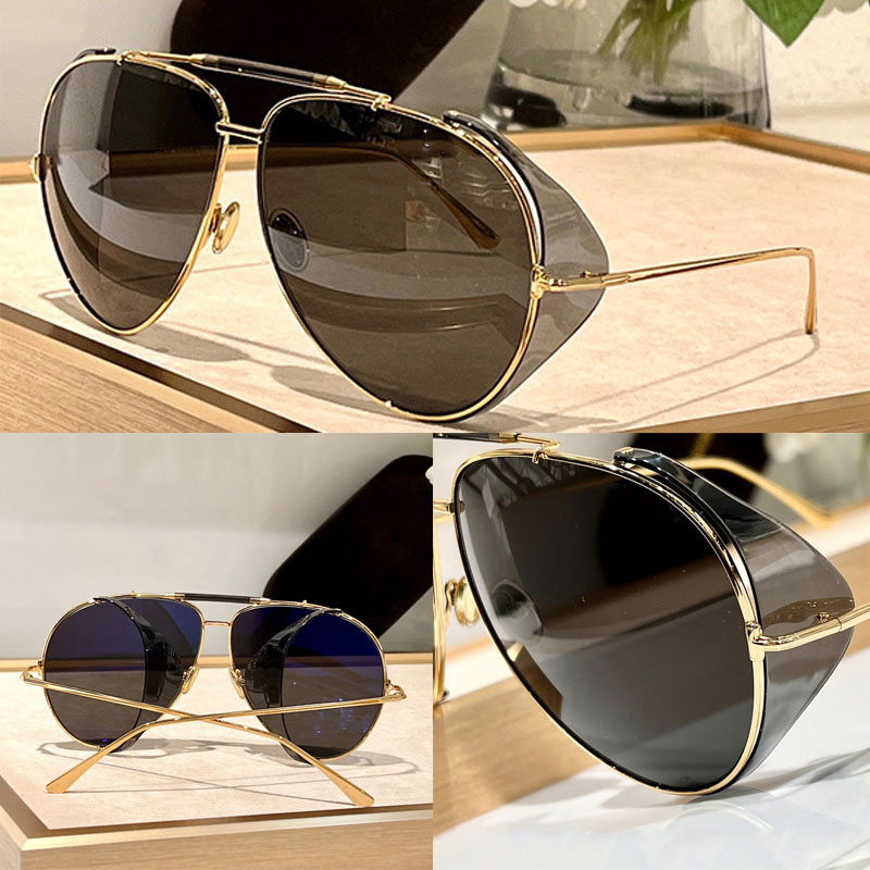 Designer women elegant and exquisite BRADY SUNGLASSES oval metal police frame lens coated with blue film TF900 temple with metal T logo travel an-image-933862293