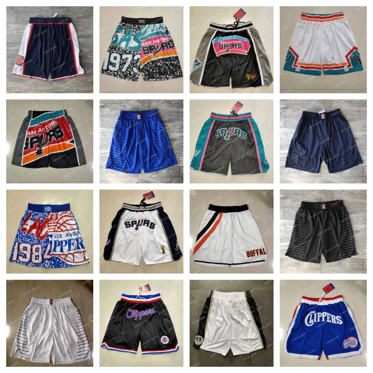 

CUSTOM Los Angeles''Clippers''men San Antonio''Spurs''men Throwback''NBA''Basketball Shorts pocket Jerseys Shorts, #7