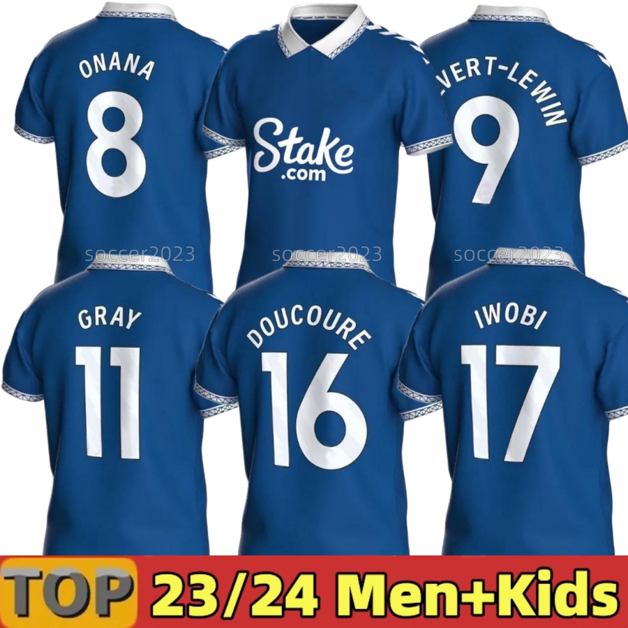 

23 24 toffees KEANE soccer jerseys CALVERT LEWIN CALVERT LEWIN RICHARLISON ALLAN DIGNE NKOUNKOU BERNARD men kids kit full set, 23 24 home aldult