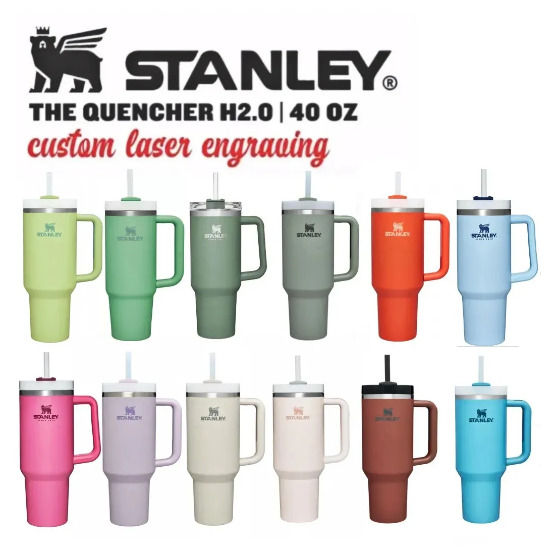 

Ready To Ship Stanley Logo H2.0 40oz Stainless Steel Tumblers Cups With Silicone Handle Lid And Straw 2nd Generation Big Capacity Car Vacuum Insulated Water Bottles, Multi-color