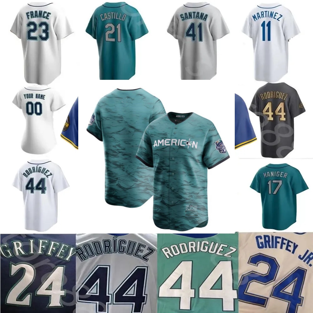 

2023 All-Star City Men Women Youth Seattle 24 Ken Griffey Jr. 44 Julio Rodriguez 51 Ichiro Suzuki 28 Eugenio Suarez Mariners Baseball Jersey, Color