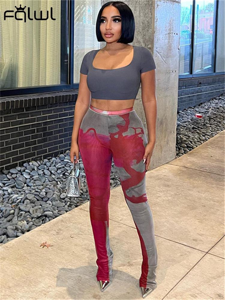 

Makers Fqlwl Fall Streetwear Skinny Tie Dye Pants Women 2022 High Waist Black Pocket Pants Print Fashion Casual Flared Trousers Women