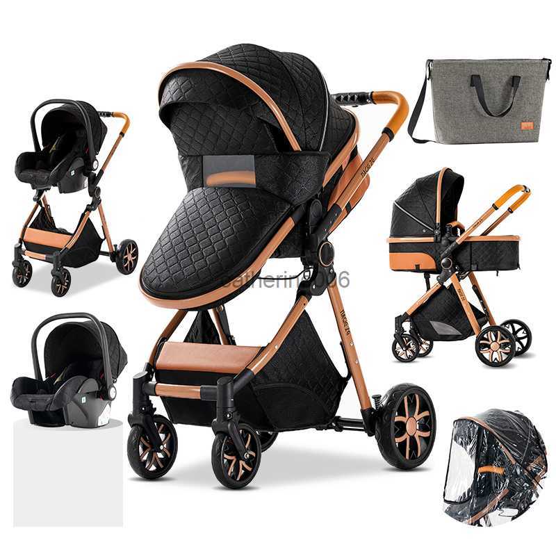 Luxury Newborn Baby Stroller 3 in 1 High Landscape Stroller Reclining Baby Carriage Foldable Stroller Baby Bassinet Puchair L230625-image-881473652
